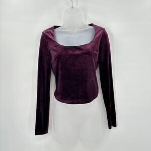 Astr The Label Velvet Top Womens size Small Plum Square Neck‎ Whimsy Y2K Vibes